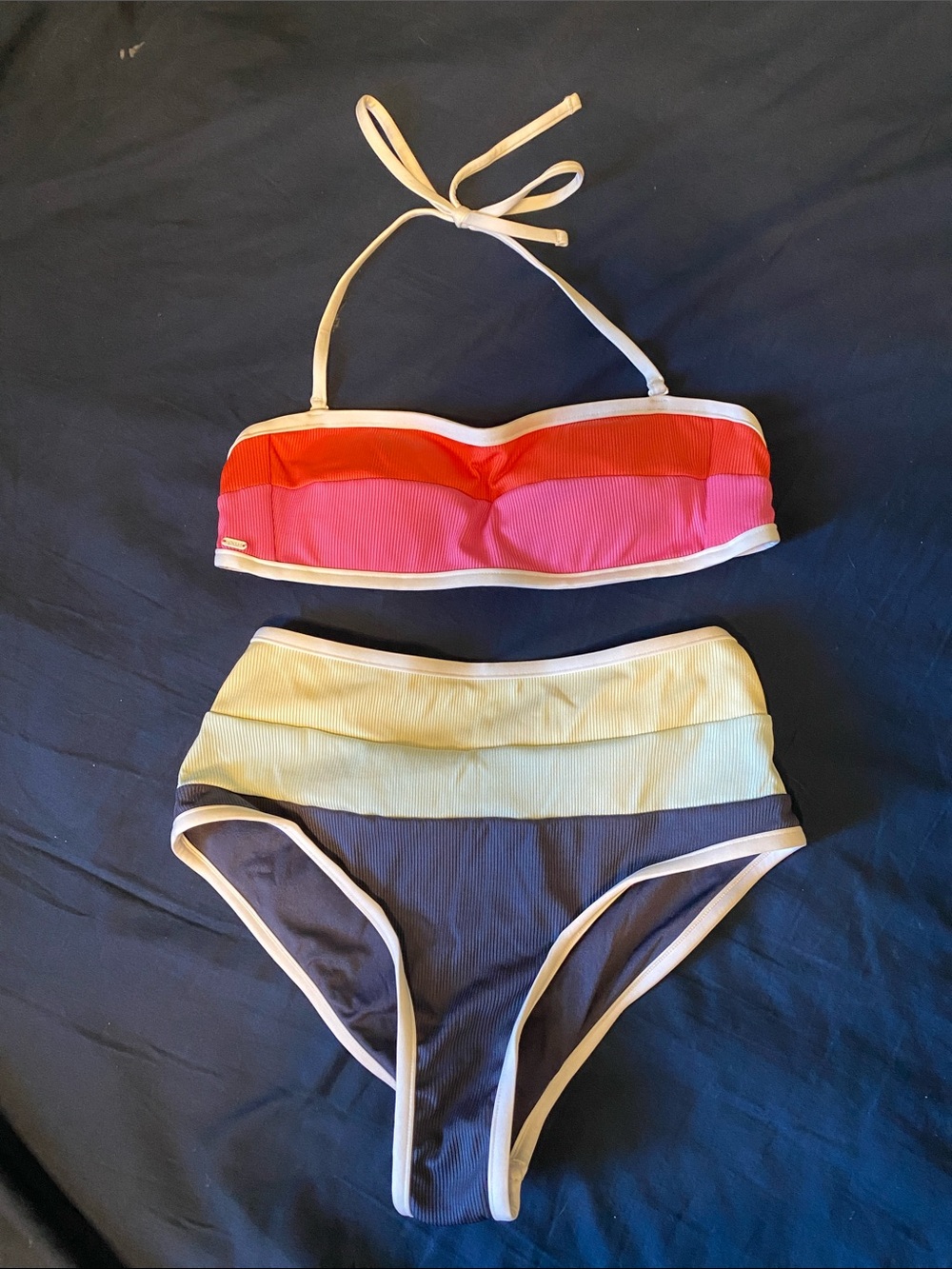 Rip Curl Colorblock Bandeau Bikini - Pink, Red, Yellow, Navy